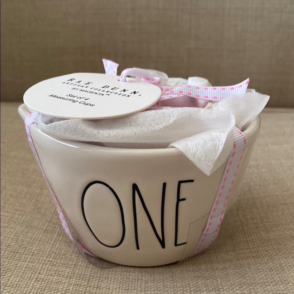 Rae Dunn Ceramic Measuring Cups with Pink interior